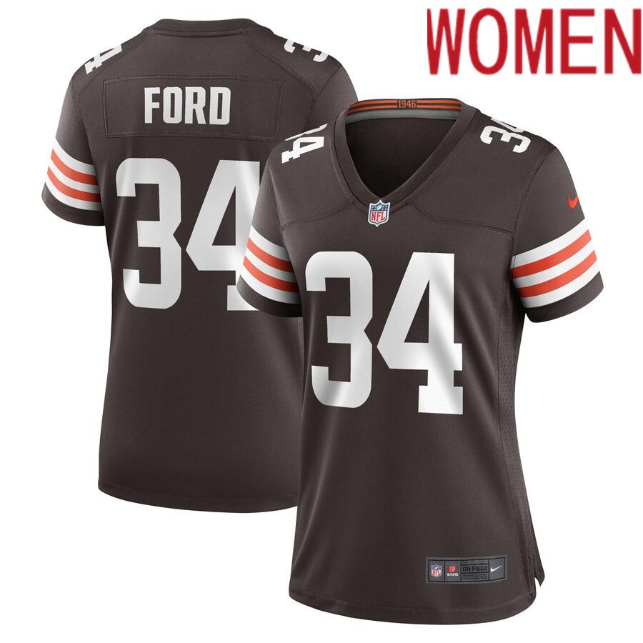 Women Cleveland Browns 34 Jerome Ford Nike Brown Game Player NFL Jersey